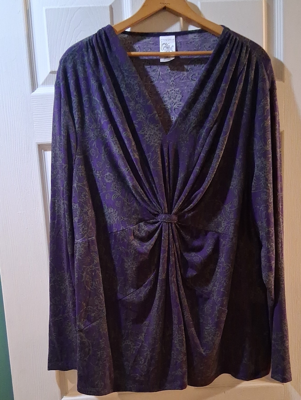 Just My Size Purple Twist-Knot V-Neck Long Sleeve Top